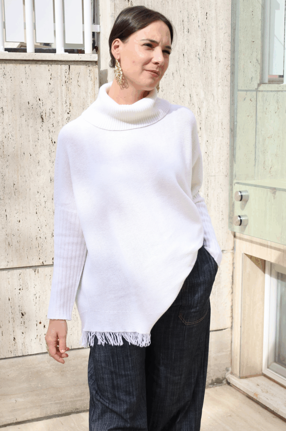 MAGLIA COLLO ALTO E FRANGE