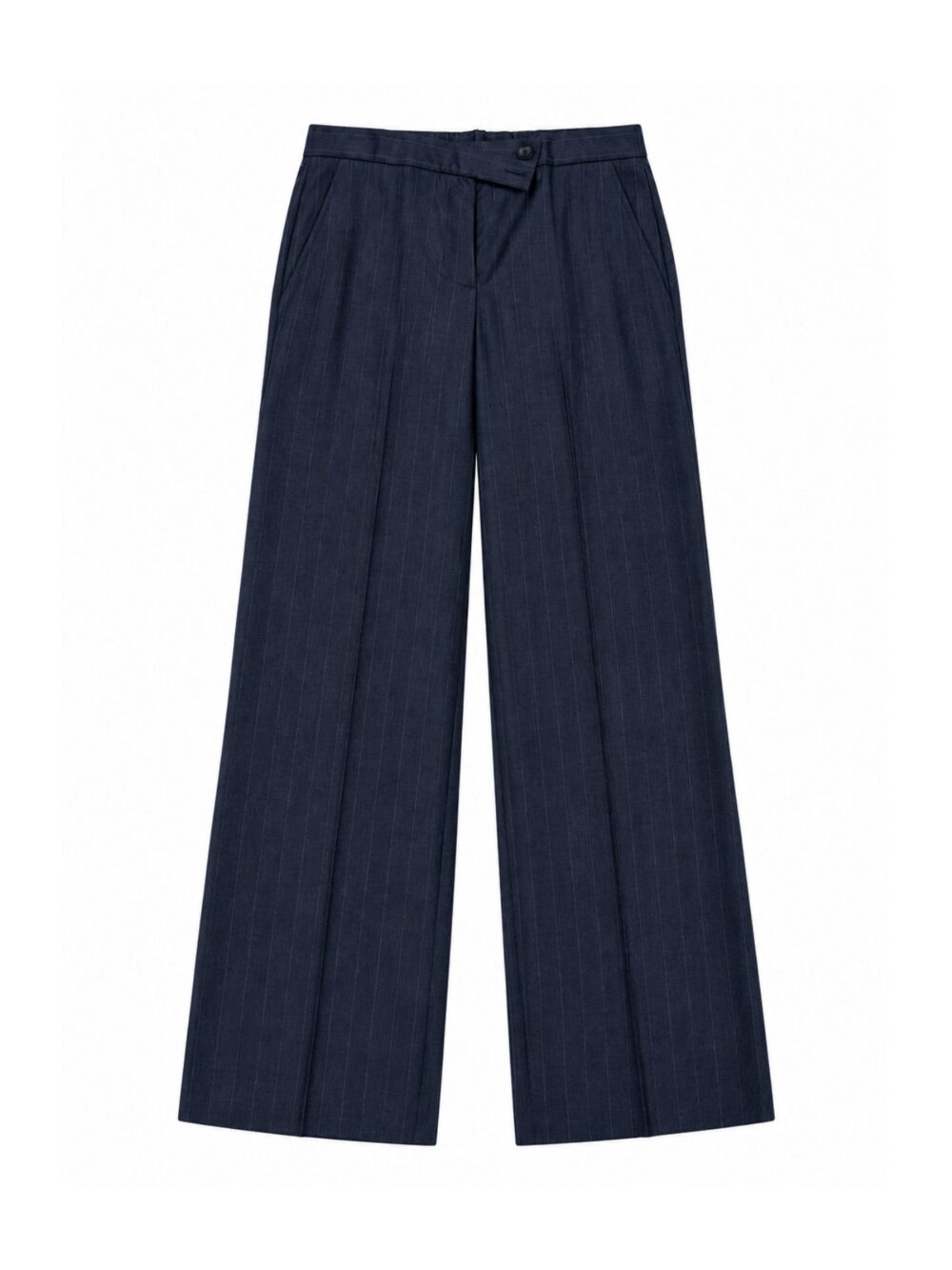 Pantaloni gessati blu a gamba ampia