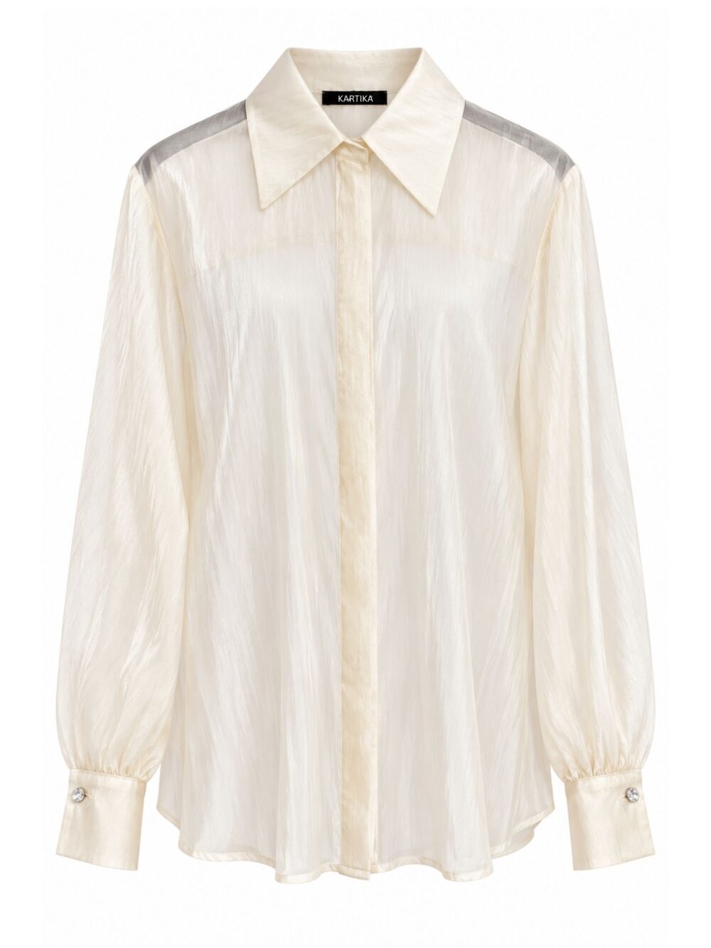 Camicia in organza avorio con polsini gioiello