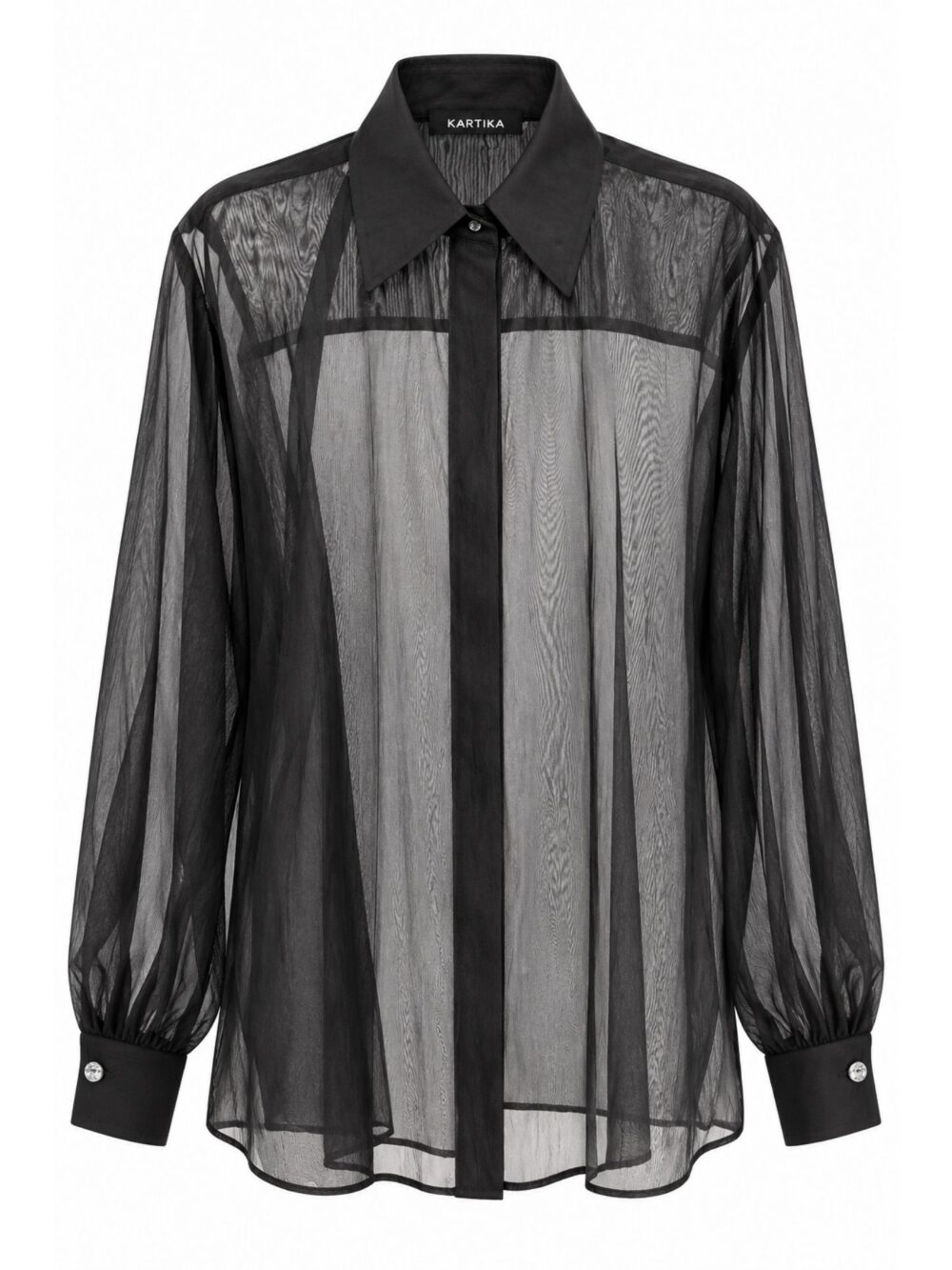 Camicia in organza nera con polsini gioiello nera