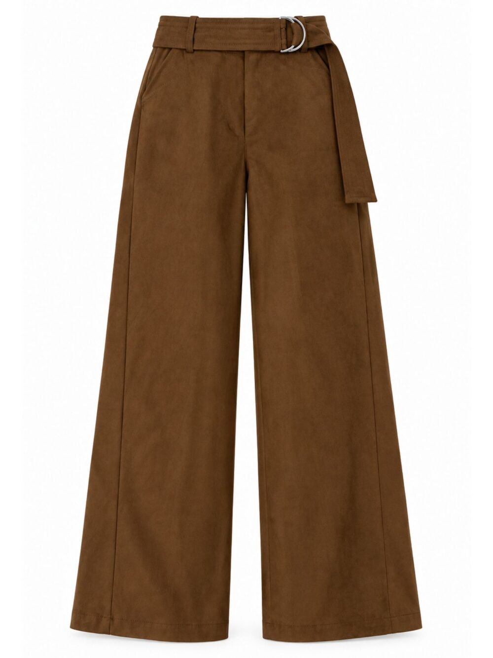 Pantaloni palazzo tabacco effetto suede con cintura