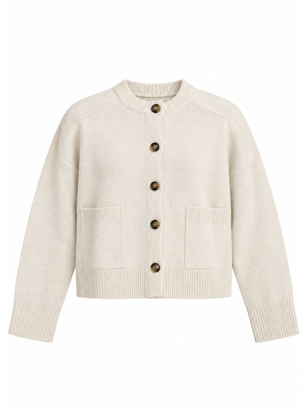 Cardigan corto avorio con bottoni e tasche
