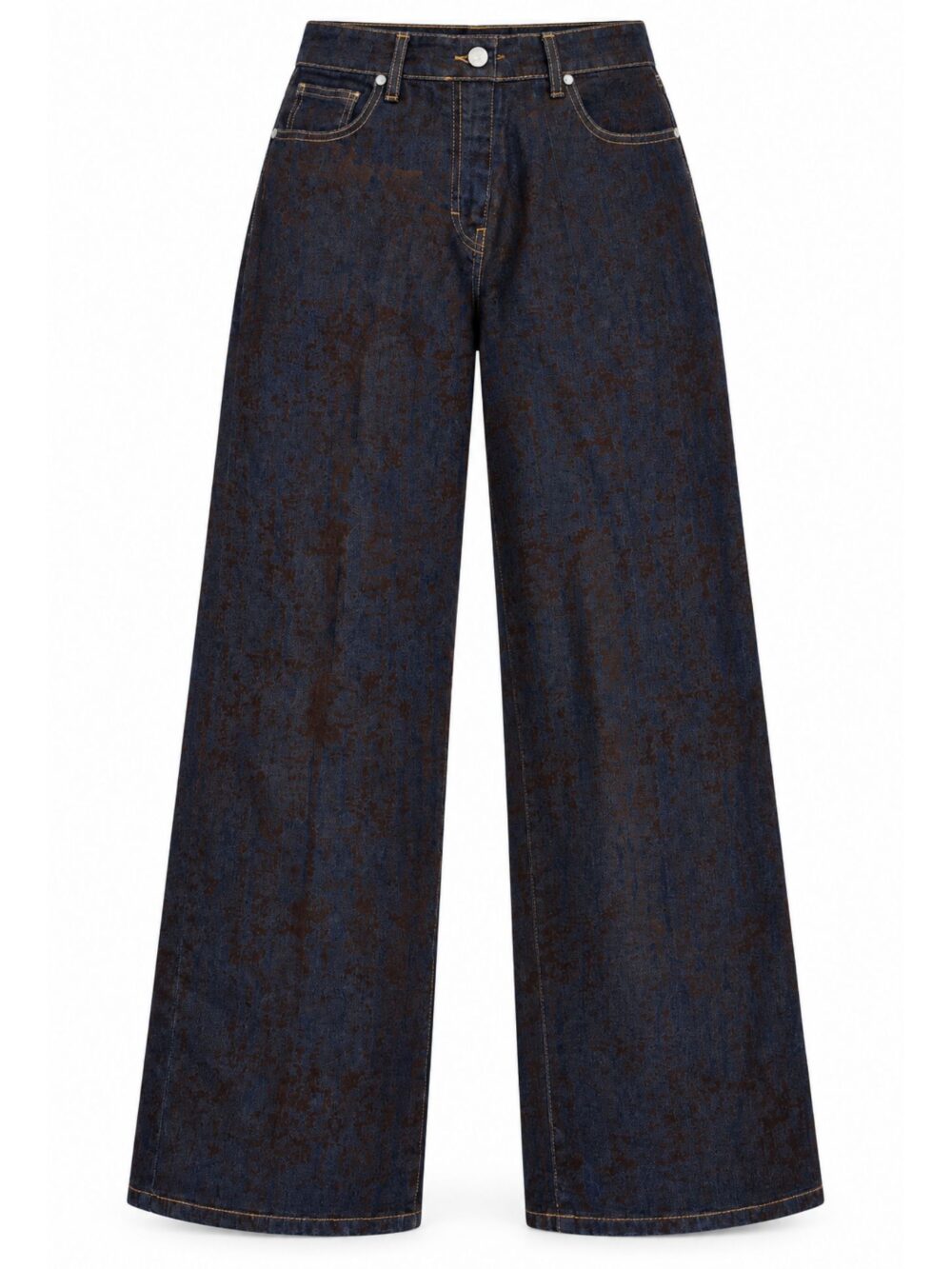 Jeans palazzo indaco con effetto marmorizzato marrone